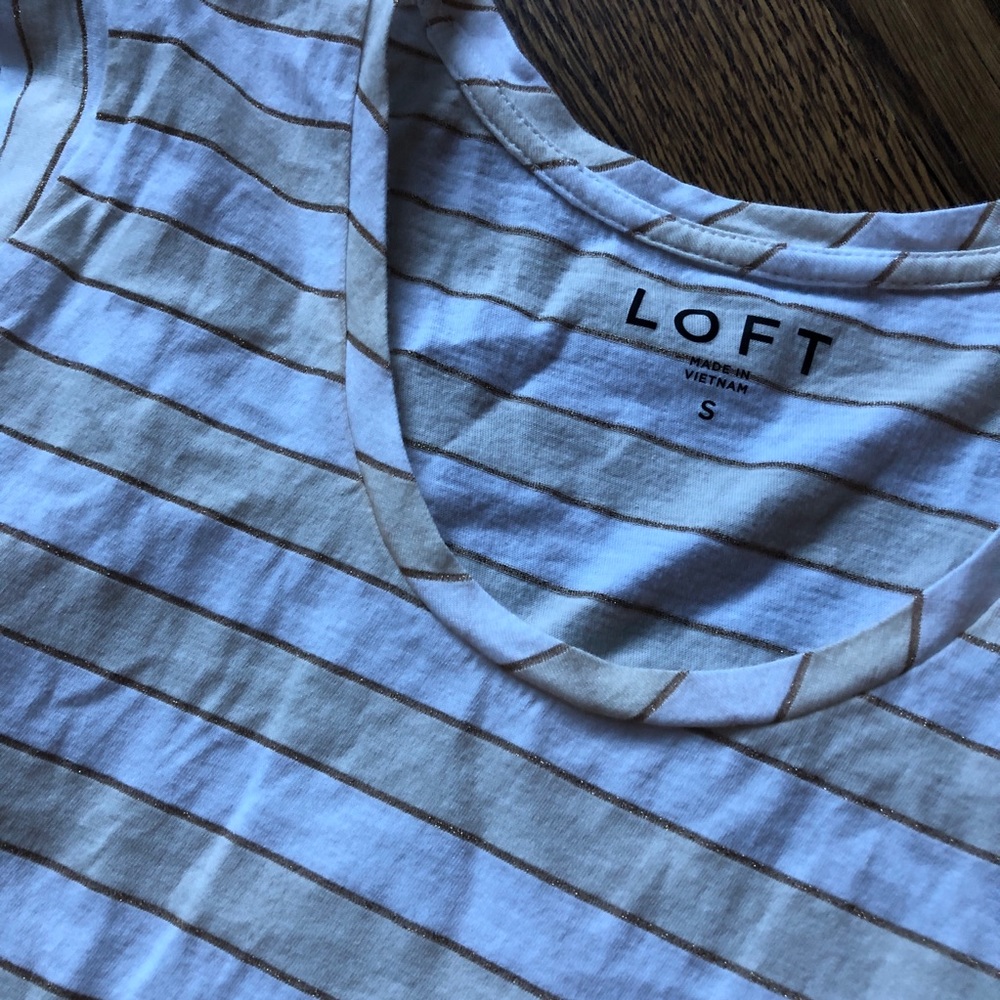LOFT White/Tan/Sparkle Cap Sleeve T Sz Small